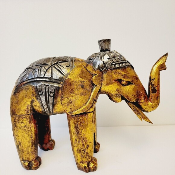Wooden Handmade Hand Carving And Painting Elephant - Picture 3 of 12